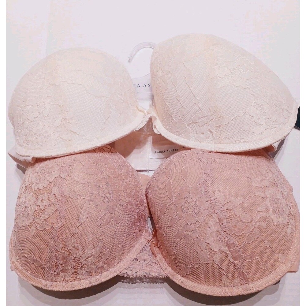 NWT Laura Ashley 2-pc Floral Lace Overlay Cream/apricot Bra Set 40DD